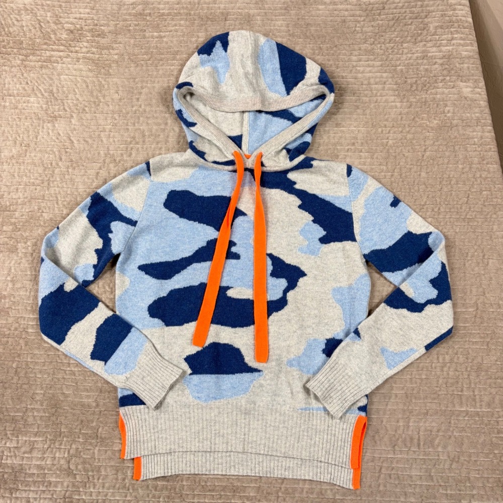 Brodie Fine Cashmere Camo Hoodie Sweater Blue Grey Neon Orange XS